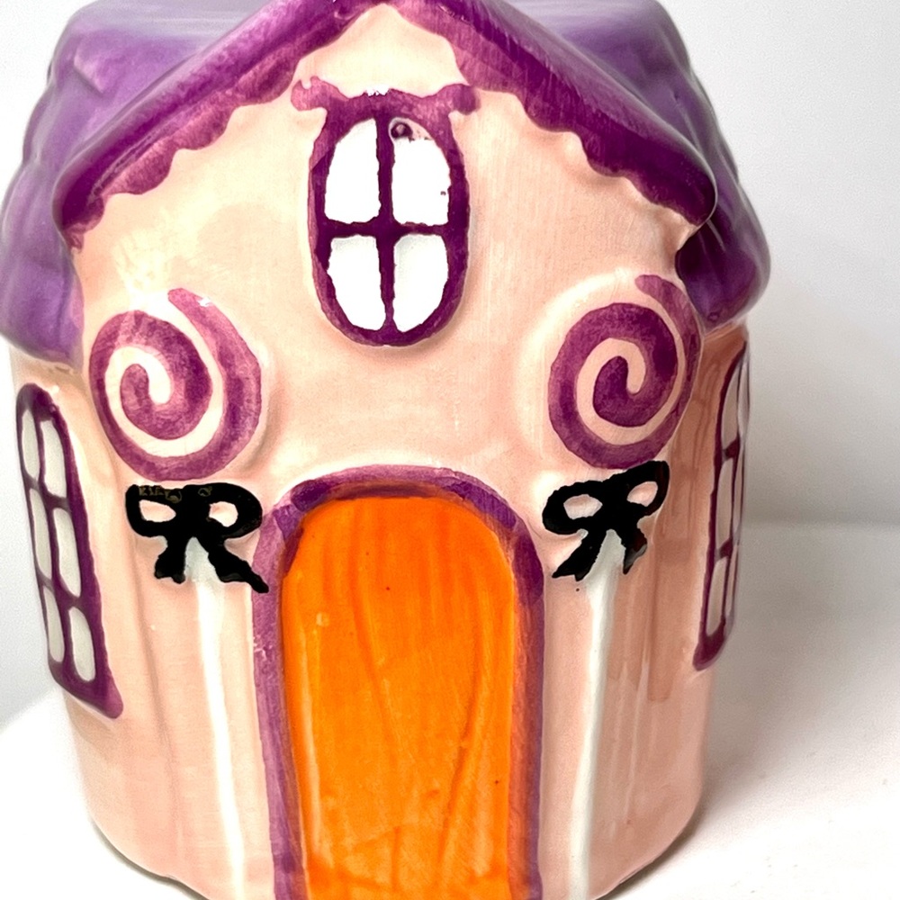 Halloween Pink & Purple Haunted House Salt & Pepper Shakers Gingerbread Style - Picture 6 of 9